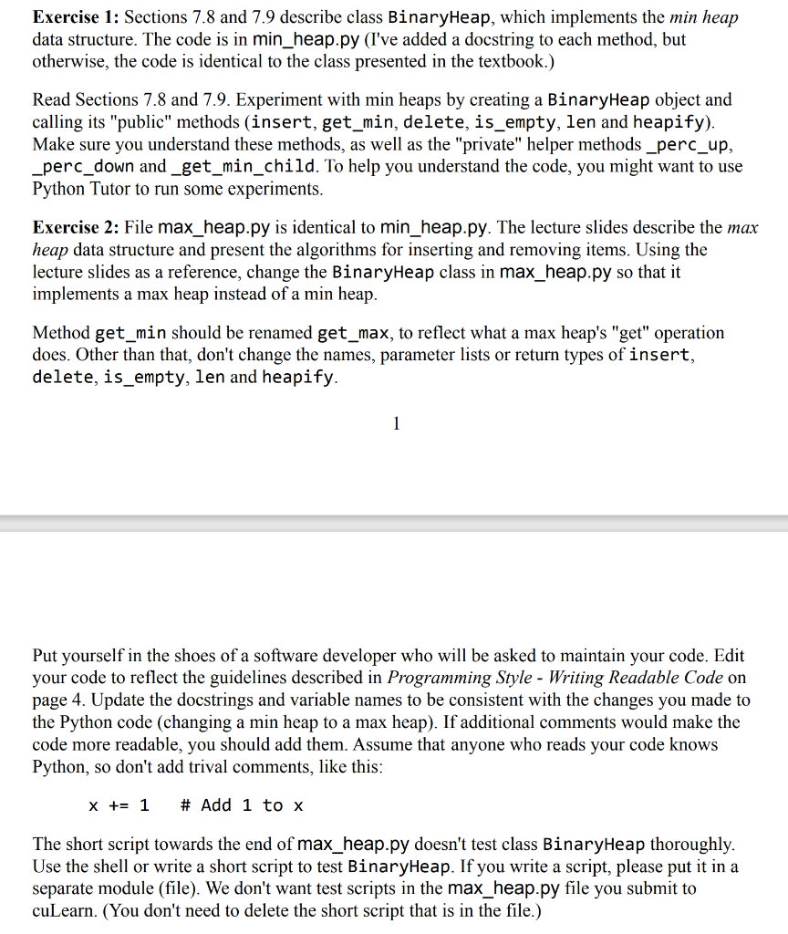 Solved Exercise 1: Sections 7.8 and 7.9 describe class | Chegg.com