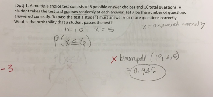 Solved A multiple choice test consists of 5 possible answer | Chegg.com