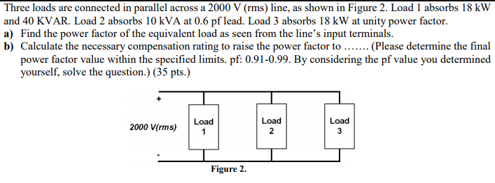 Solved Three loads are connected in parallel across a 2000 V | Chegg.com
