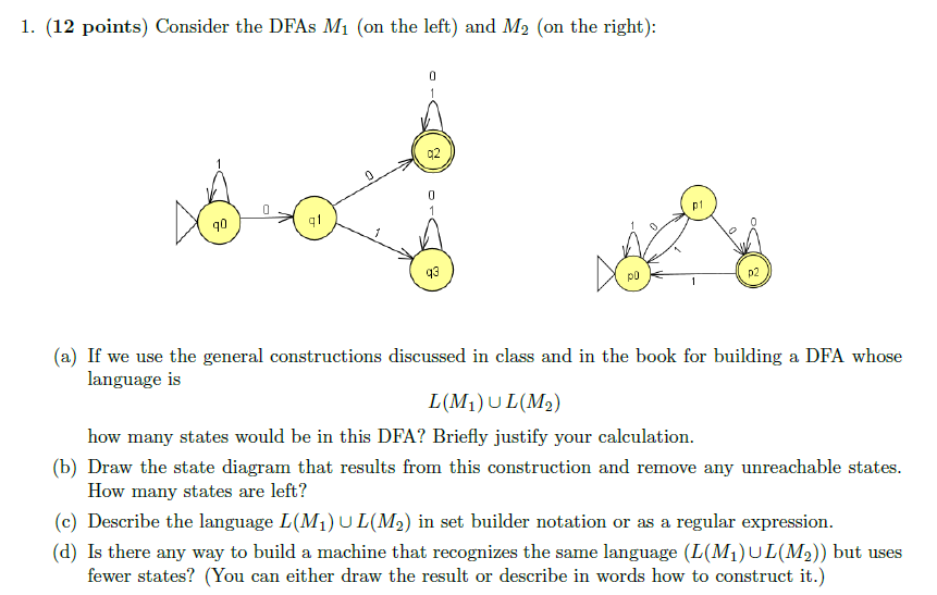 Solved (pls ans ASAP) ﻿Consider the DFAs M1 (on the left) | Chegg.com