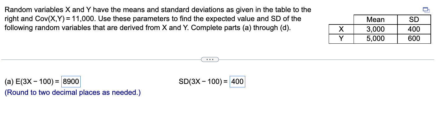 Solved Random variables X and Y have the means and standard | Chegg.com
