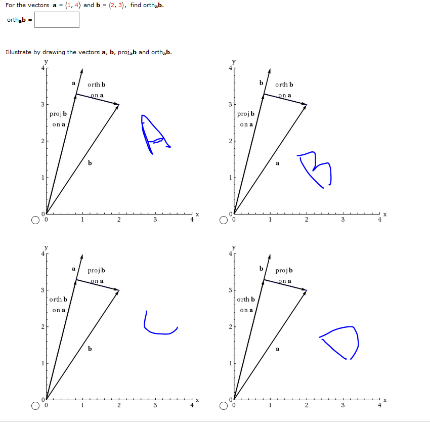 Solved For the vectors a -(1, 4) and b -(2, 3), find orthab | Chegg.com