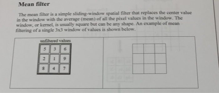 Solved Mean filter The mean filter is a simple | Chegg.com