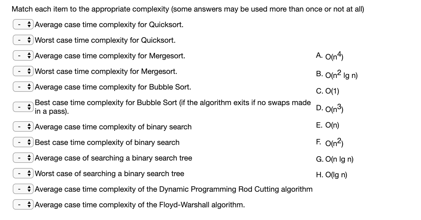 Solved Match Each Item To The Appropriate Complexity (some | Chegg.com