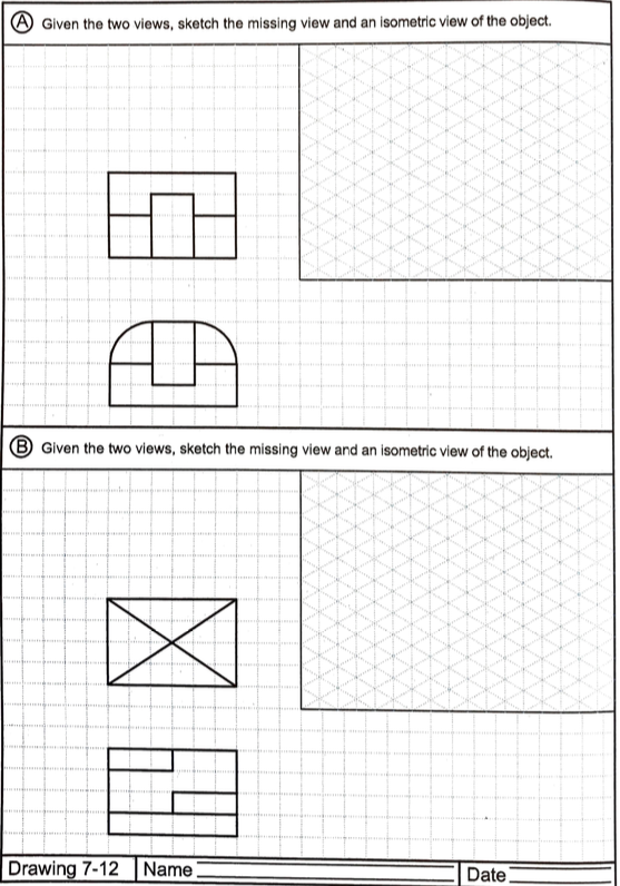 Solved (A) Given the two views, sketch the missing view and | Chegg.com