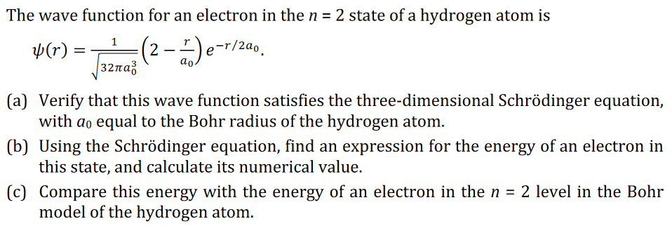 Solved The wave function for an electron in the n=2 state of | Chegg.com