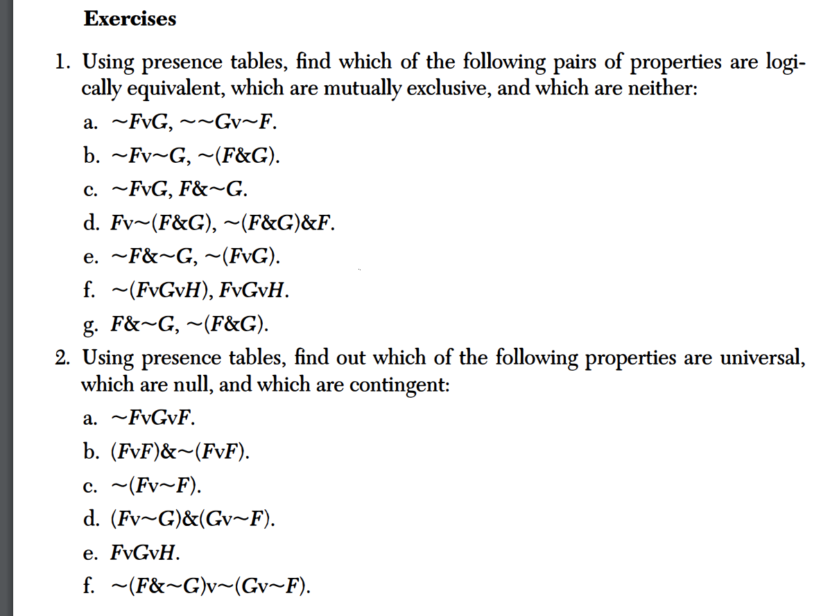 Solved Exercises 1. Using presence tables, find which of the | Chegg.com