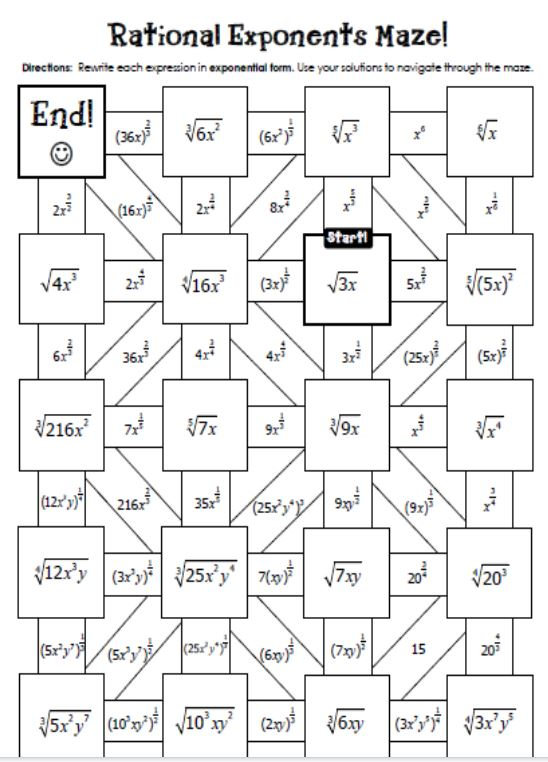 Solved Rational Exponents Maze! Directions: Rewrite each | Chegg.com