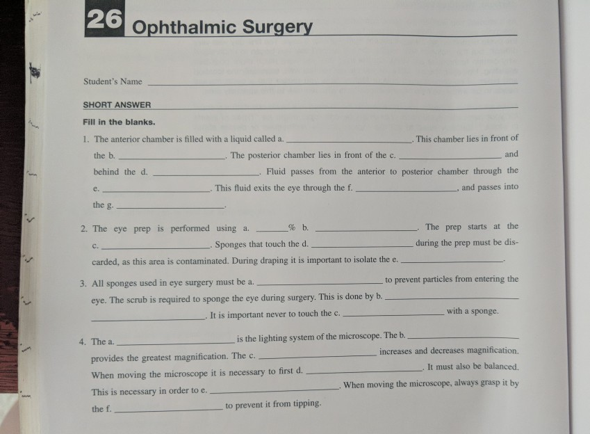 Solved 26 Ophthalmic Surgery Student's Name SHORT ANSWER