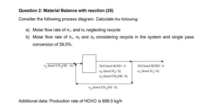 Solved Question 2: Material Balance with reaction (25) | Chegg.com