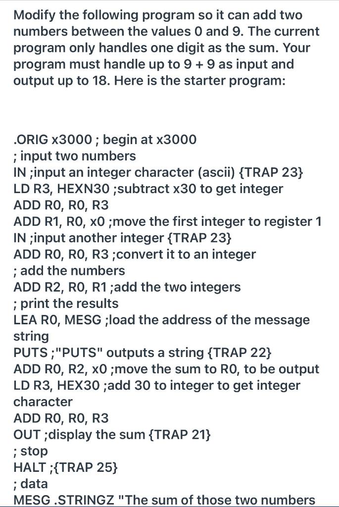 Solved Modify the following program so it can add two | Chegg.com