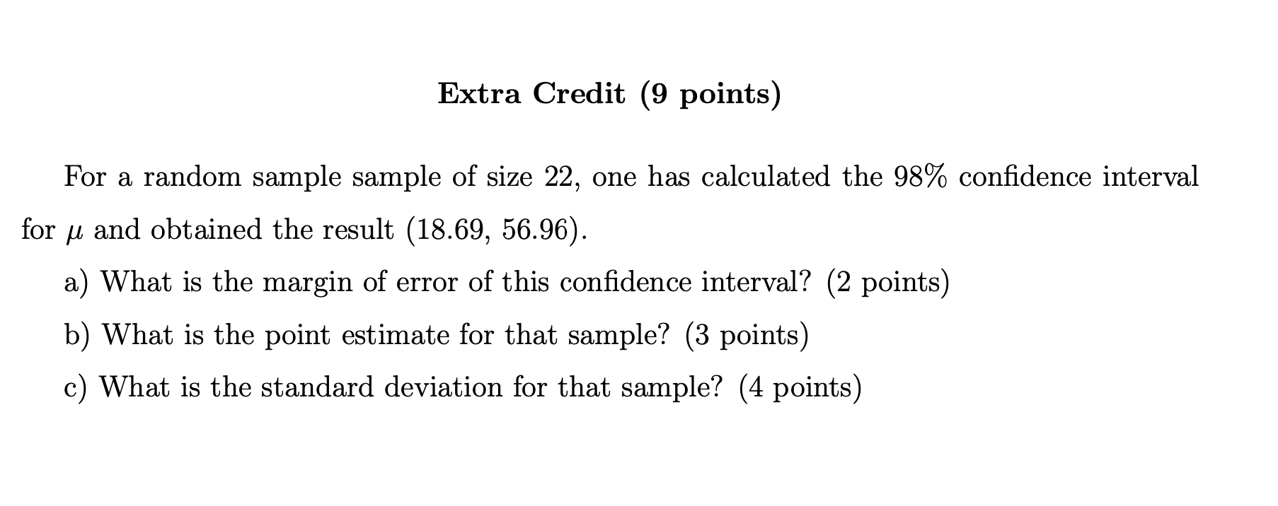 Solved Extra Credit (9 points) For a random sample sample of | Chegg.com