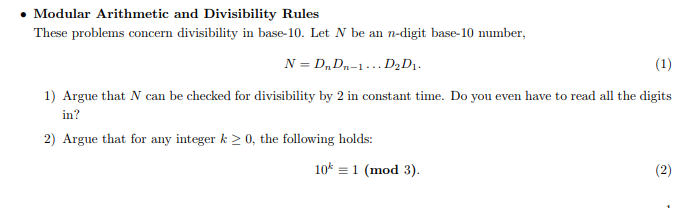 Solved Modular Arithmetic and Divisibility Rules These | Chegg.com