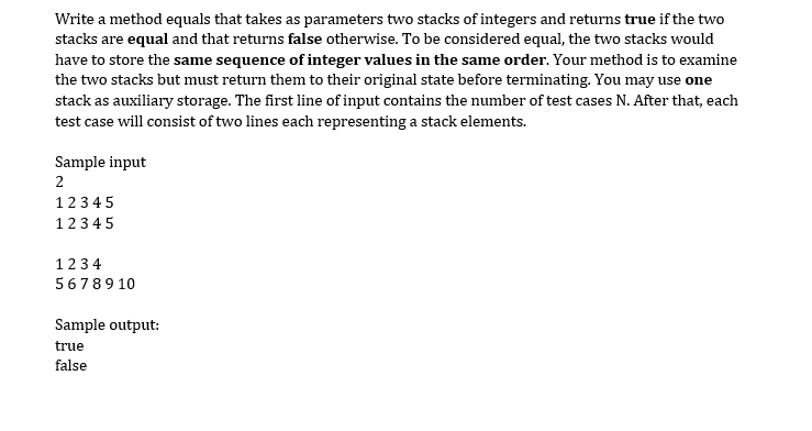 Solved Write a method equals that takes as parameters two | Chegg.com