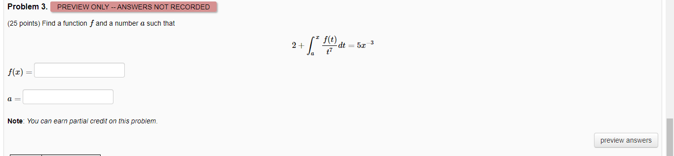 Solved Problem 3. PREVIEW ONLY -- ANSWERS NOT RECORDED (25 | Chegg.com
