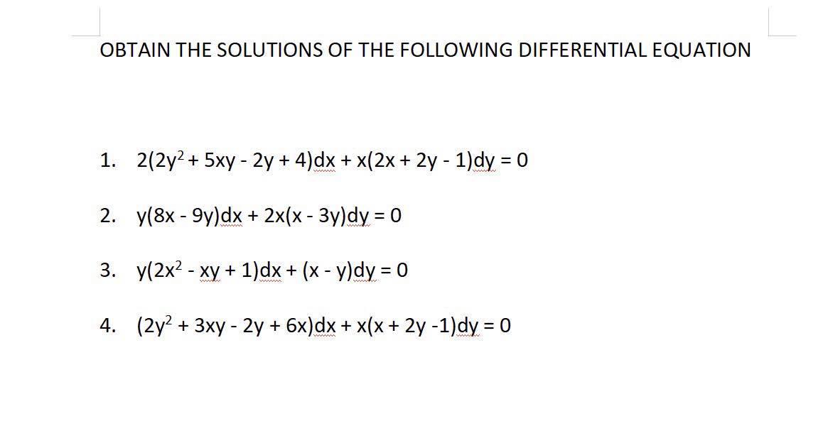 Solved Obtain The Solutions Of The Following Differential Chegg Com