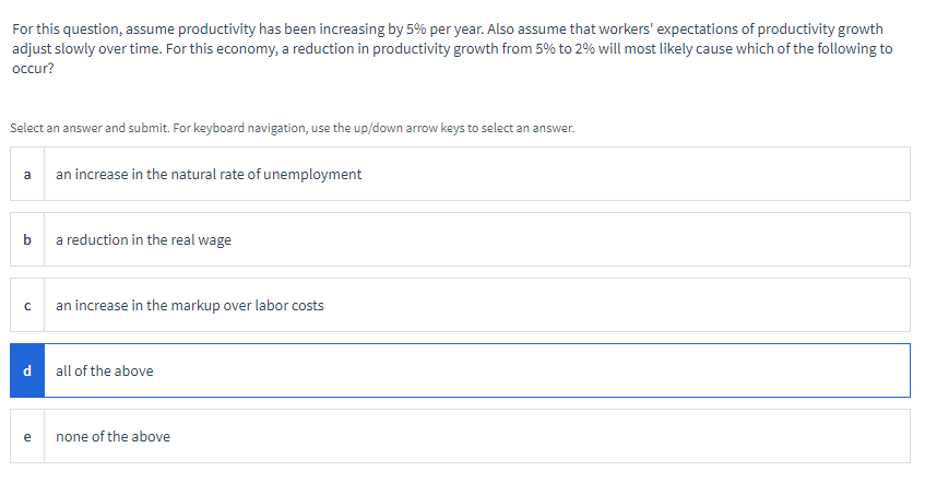 Solved For this question, assume productivity has been | Chegg.com