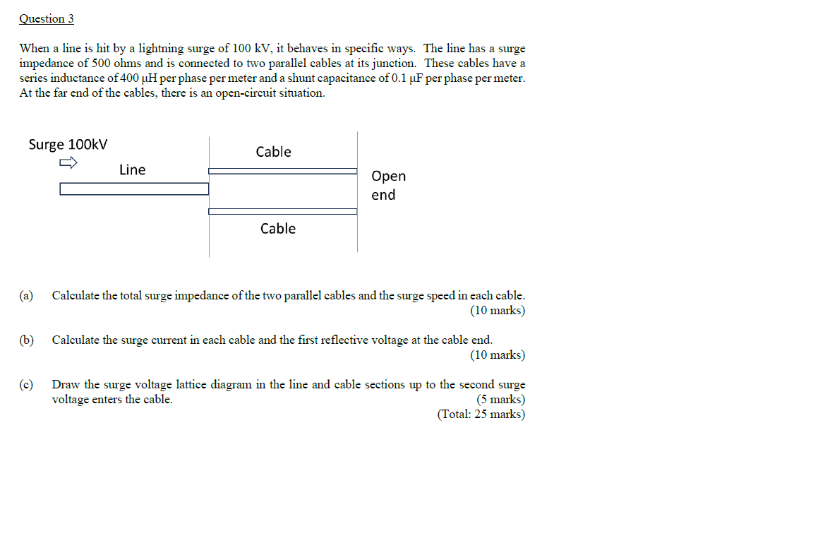 Solved Question 3When a line is hit by a lightning surge of | Chegg.com