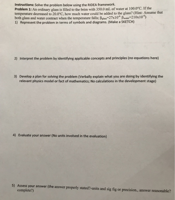 Solved Instructions: Solve the problem below using the RIDEA | Chegg.com