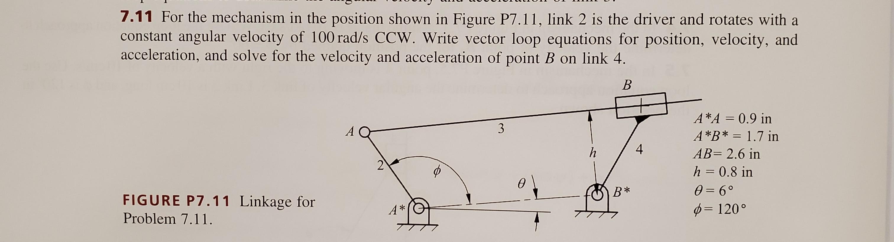 Solved 7.11 For the mechanism in the position shown in | Chegg.com