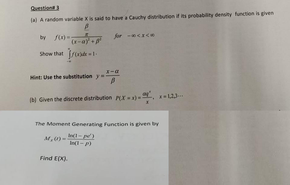 Solved Question# 3 (a) A random variable X is said to have a | Chegg.com