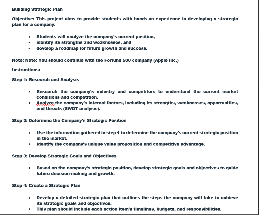 Solved Building Strategic Plan Objective: This project aims | Chegg.com