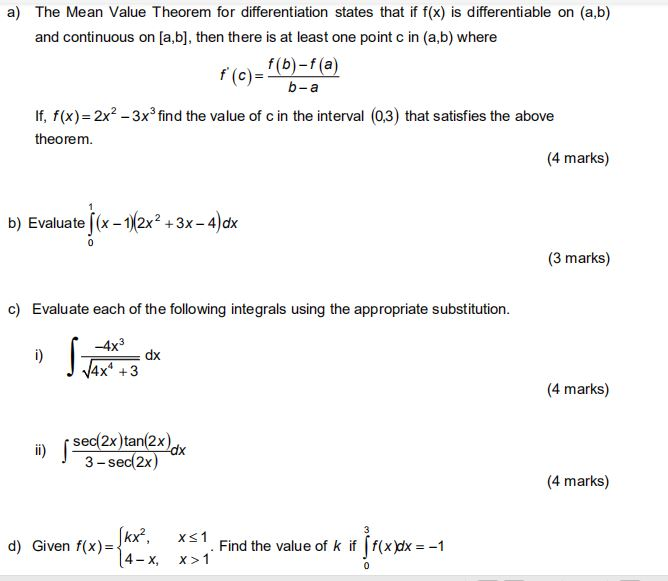 Solved a) The Mean Value Theorem for differentiation states | Chegg.com