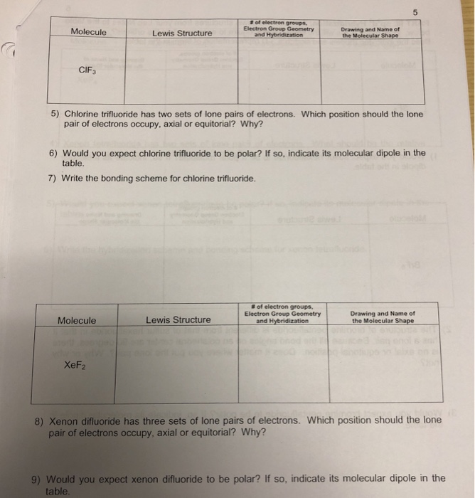 Solved 5 Molecule Electron Group Geometry Drawing and Name | Chegg.com