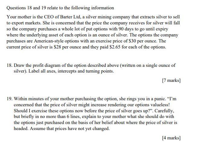 Questions 18 and 19 relate to the following | Chegg.com