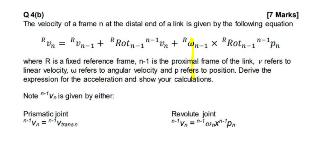 Solved R n R n- = - Q4(b) [7 Marks] The velocity of a frame | Chegg.com