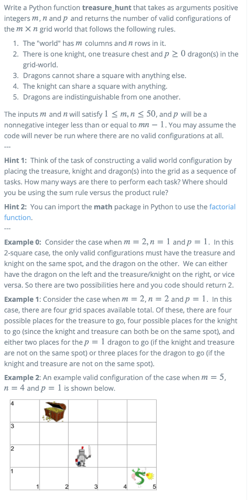 Write a Python function treasure hunt that takes as | Chegg.com