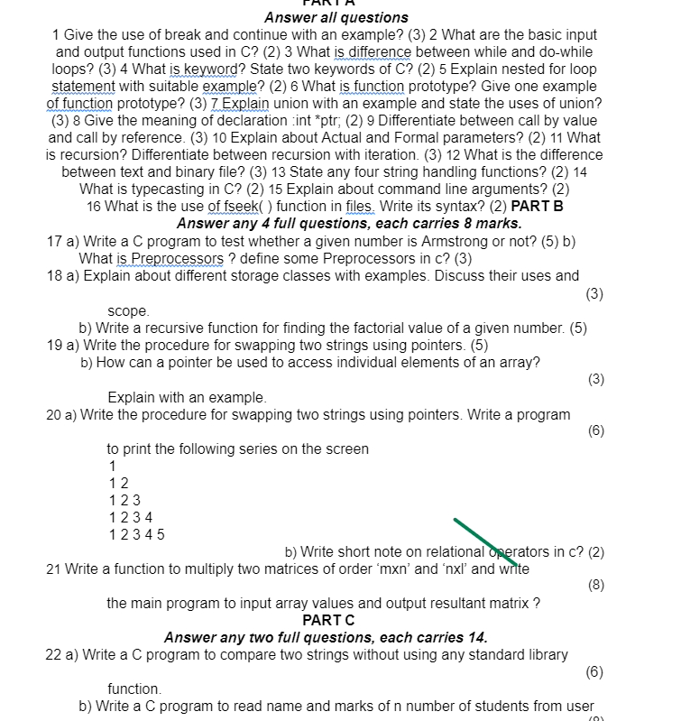 Solved Answer All Questions 1 Give The Use Of Break And | Chegg.com