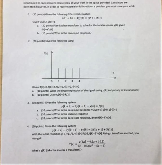 Solved Directions For each problem please show all your work | Chegg.com