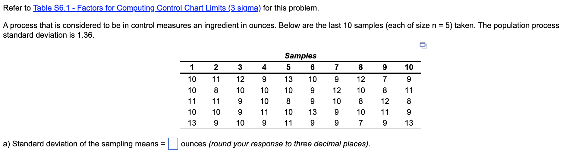 Solved Refer to Table S6.1 - Factors for Computing Control | Chegg.com