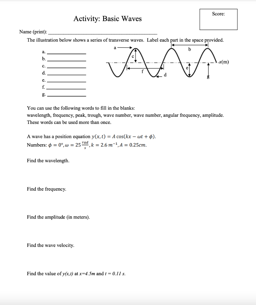 Solved Score: Activity: Basic Waves Name (print): The 