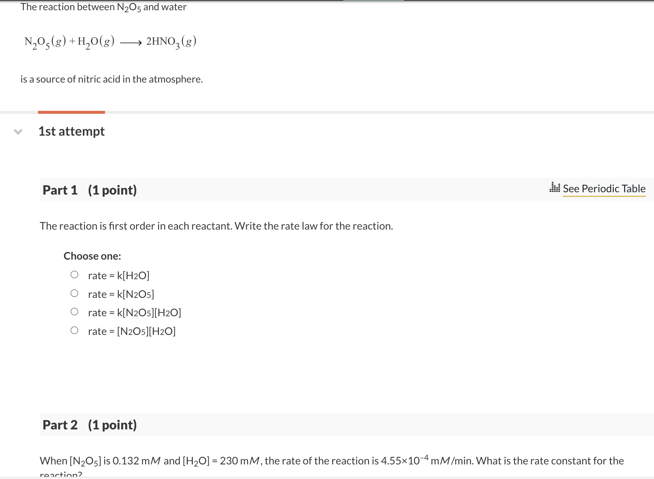 Solved The reaction between N2O5 and water | Chegg.com
