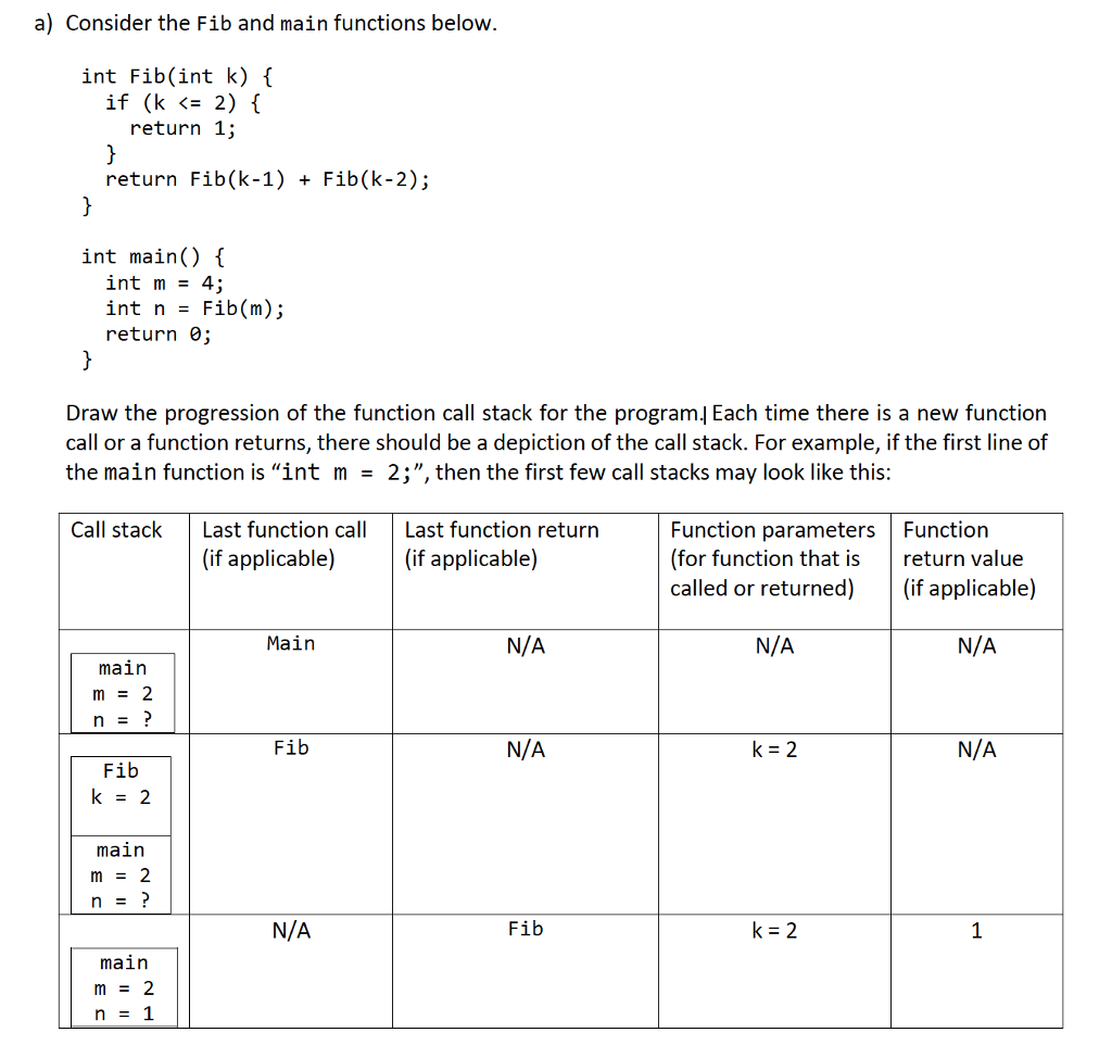 Solved Draw the progression of the function call stack for | Chegg.com