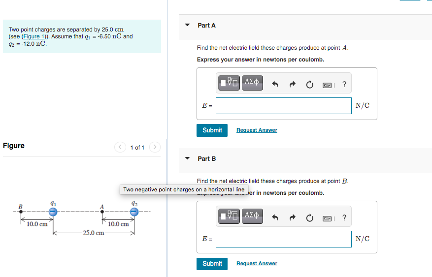 Solved Part A Two point charges are separated by 25.0 cm | Chegg.com
