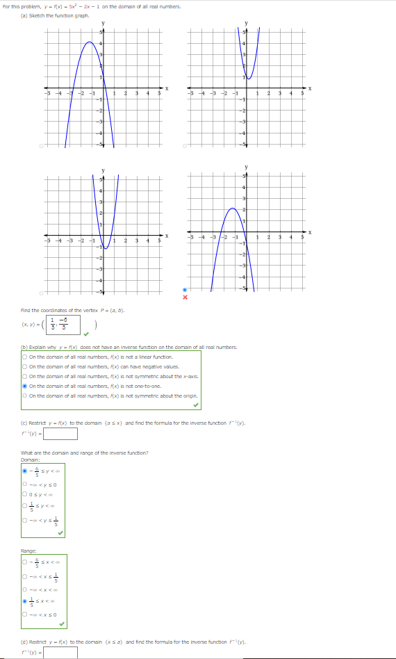 Solved Far this problem, y−f(x)−5x2−2x−1 on the damain of | Chegg.com