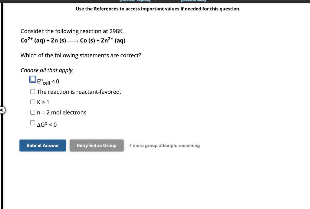 Solved Consider The Following Reaction At 298 K. | Chegg.com