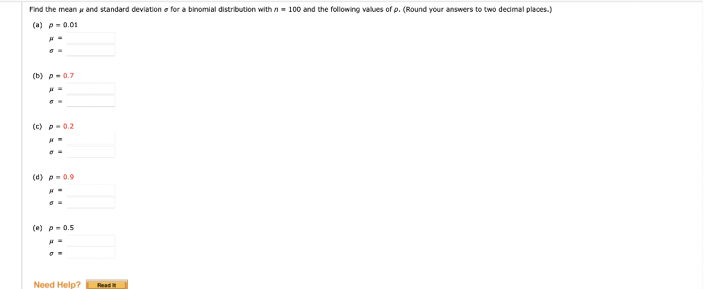 Solved Find the mean μ and standard deviation σ for a | Chegg.com