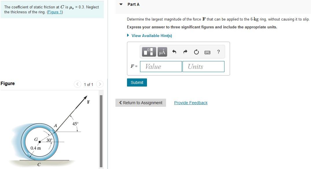 Solved Part A The coefficient of static friction at C is He | Chegg.com