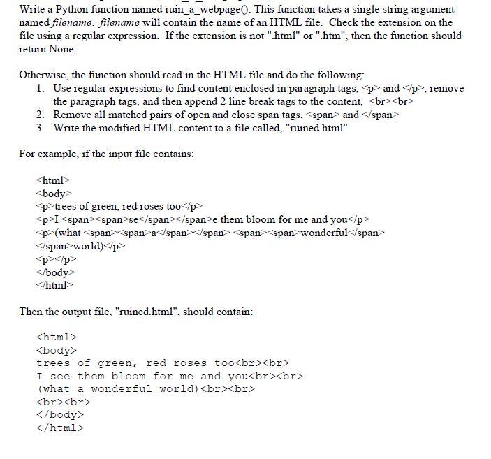 Solved Write a Python function named ruin_a_webpage(). This | Chegg.com