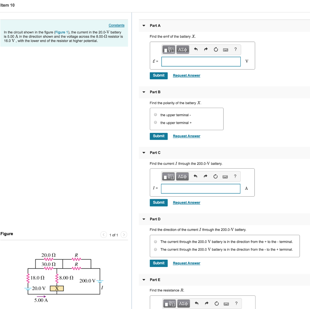Solved Item 10 Constants Part A In the circuit shown in the | Chegg.com