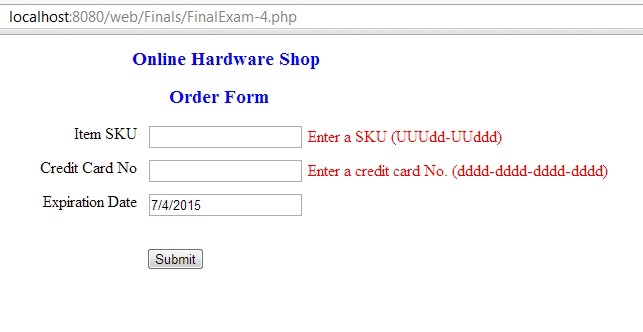 Hardware Order Form Page Example I need help with this PHP:Design a form for ordering | Chegg.com