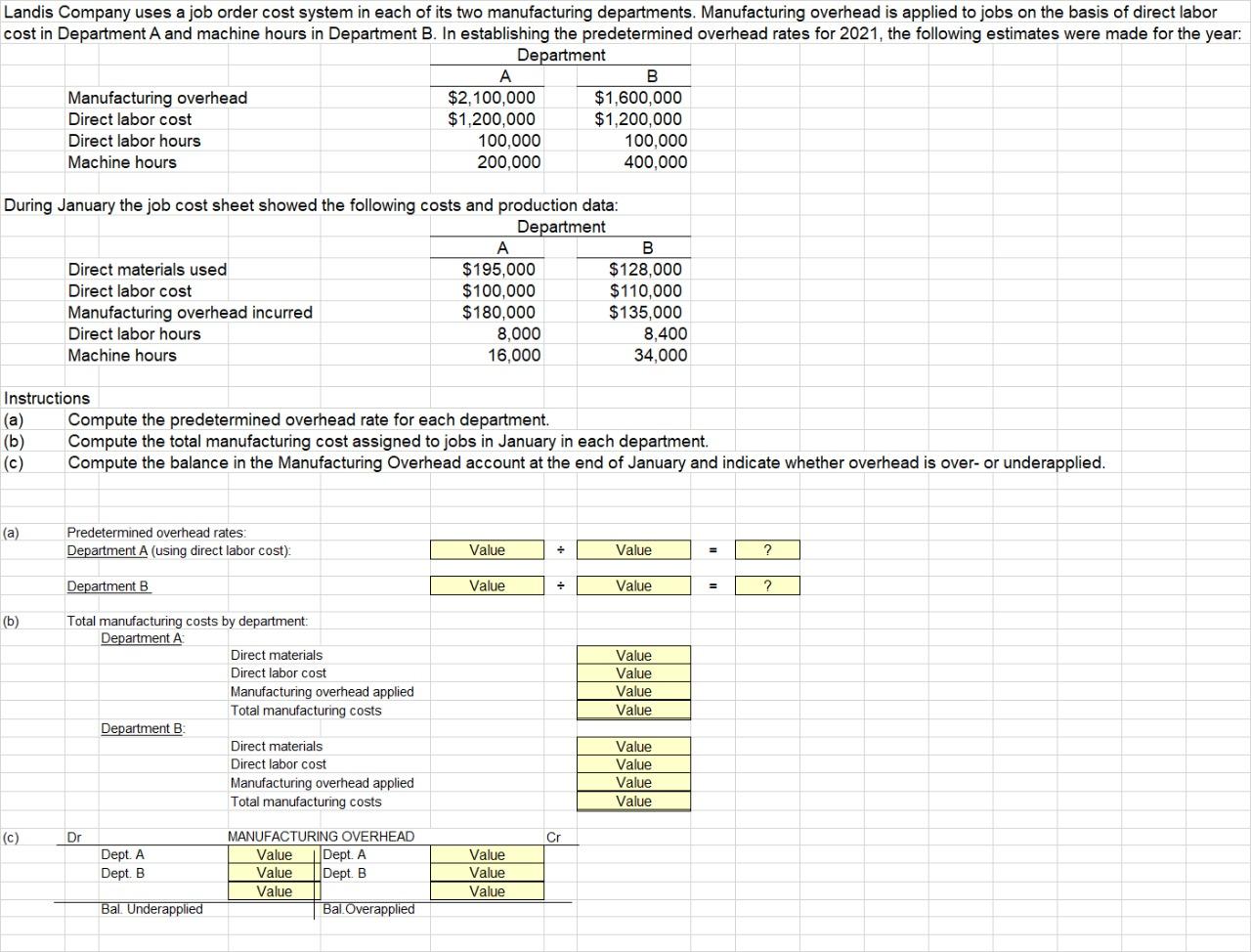 Solved Landis Company uses a job order cost system in each | Chegg.com