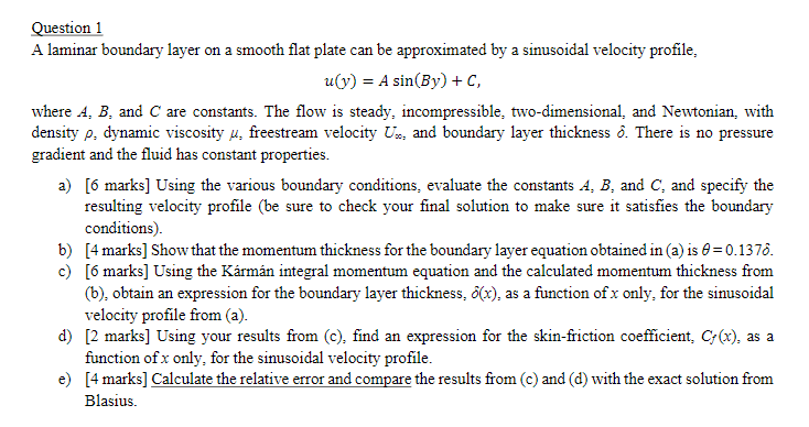 Solved Question 1 A laminar boundary layer on a smooth flat | Chegg.com