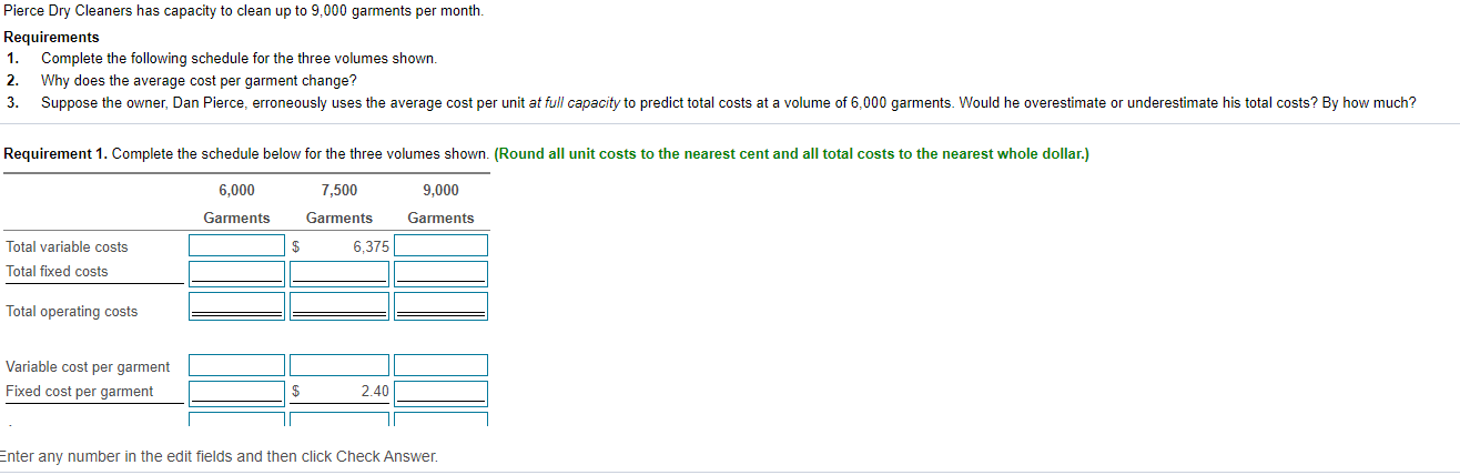 Solved Pierce Dry Cleaners has capacity to clean up to 9,000 | Chegg.com