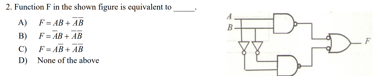 2. Function F In The Shown Figure Is Equivalent To A) | Chegg.com