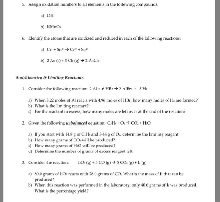 Solved 5. Assign oxidation numbers to all elements in the | Chegg.com